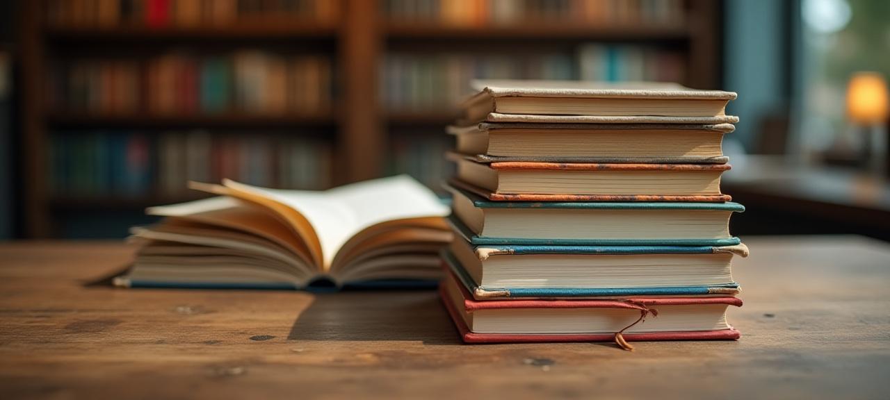 Una pila di libri appena stampati con copertine artistiche su un tavolo di legno.